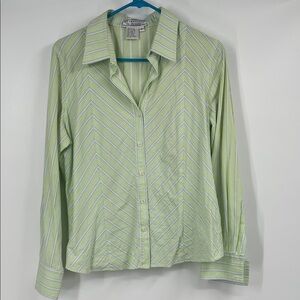 Vintage Starington 100% Cotton Green Striped Button Up Long Sleeve Size 12